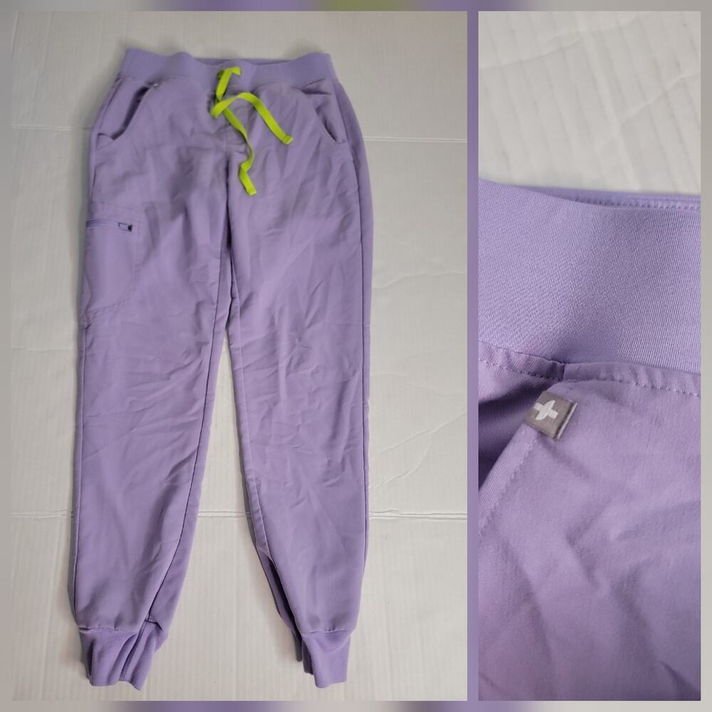 Figs Lavender Dew Joggers with Neon Yellow Drawstring